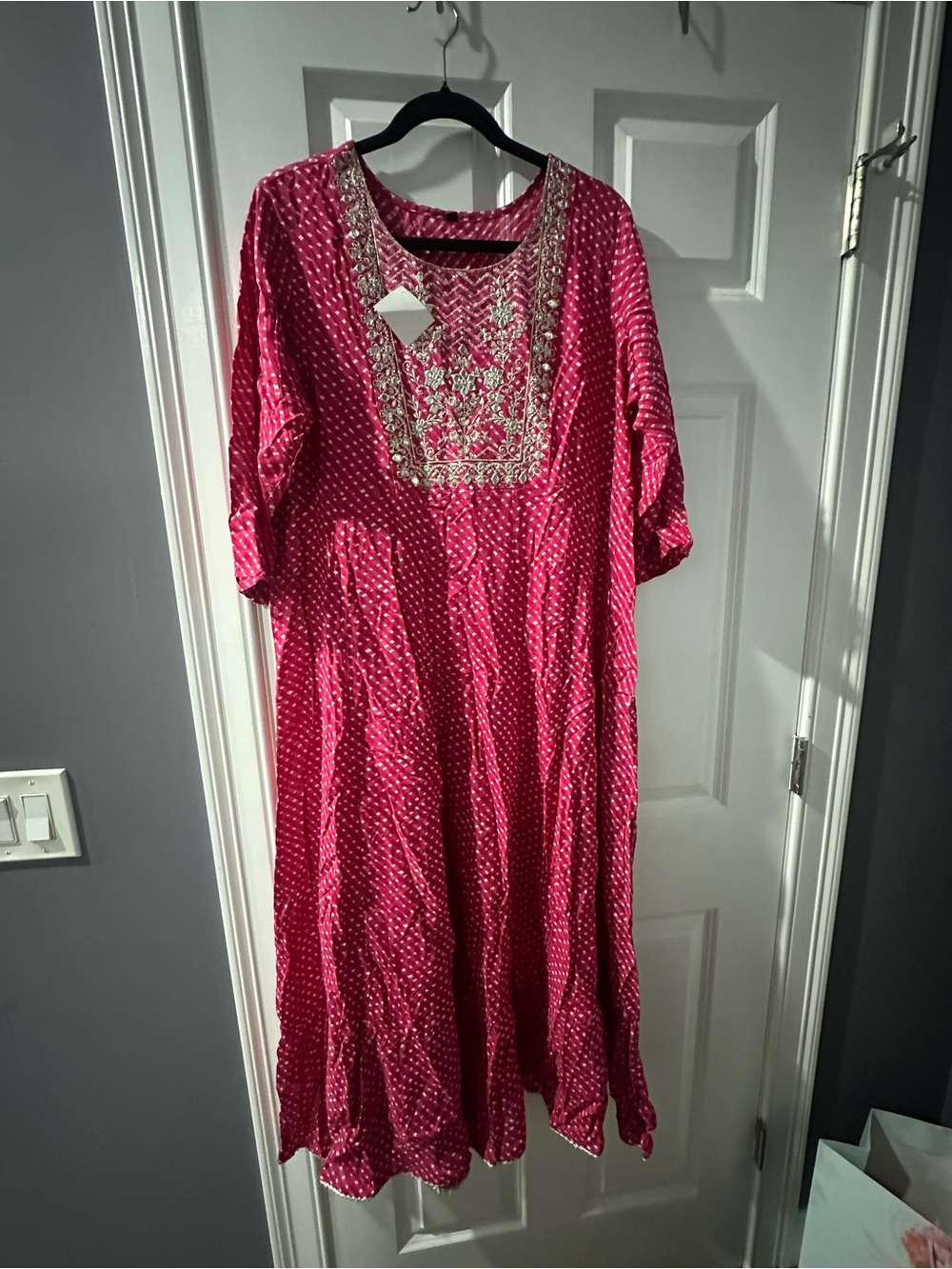 Indian Kurti Gown/ Embroidered Pink Boho Maxi Dress